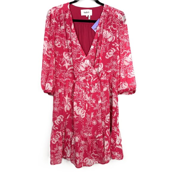 NWT ba&sh Ulia Wrap Summer Mini Dress Rose Pink Print Size 8 Large - Picture 3 of 13